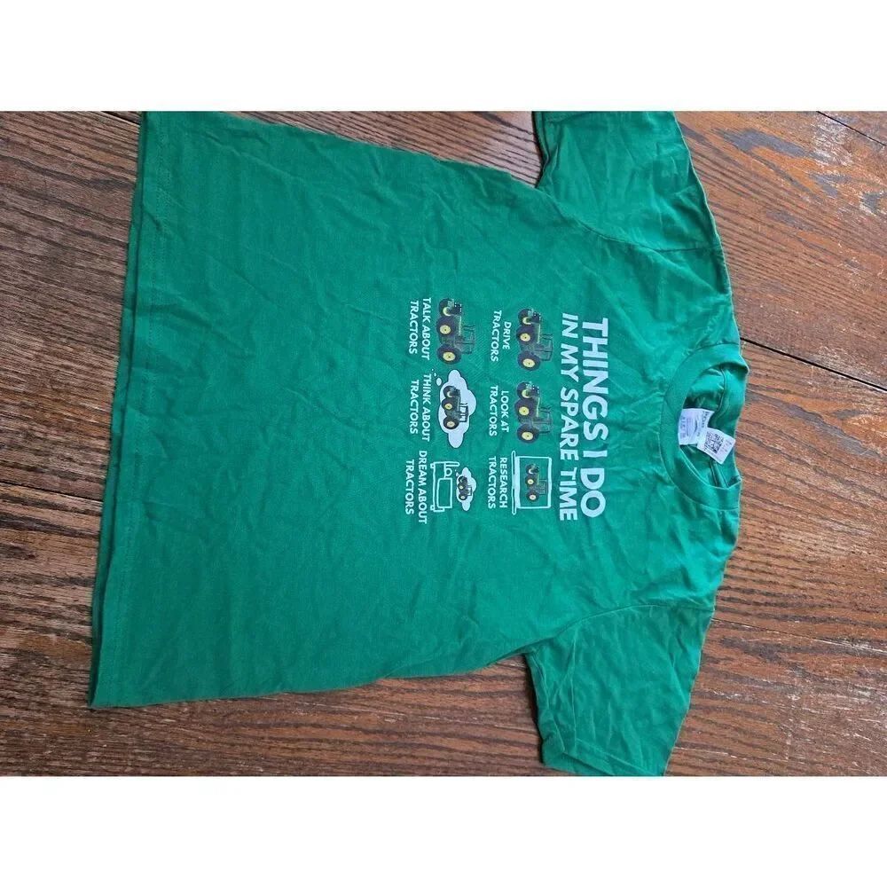 New Youth Small Tractor Short Sleeve Crew Pullover Cotton TShirt Green
